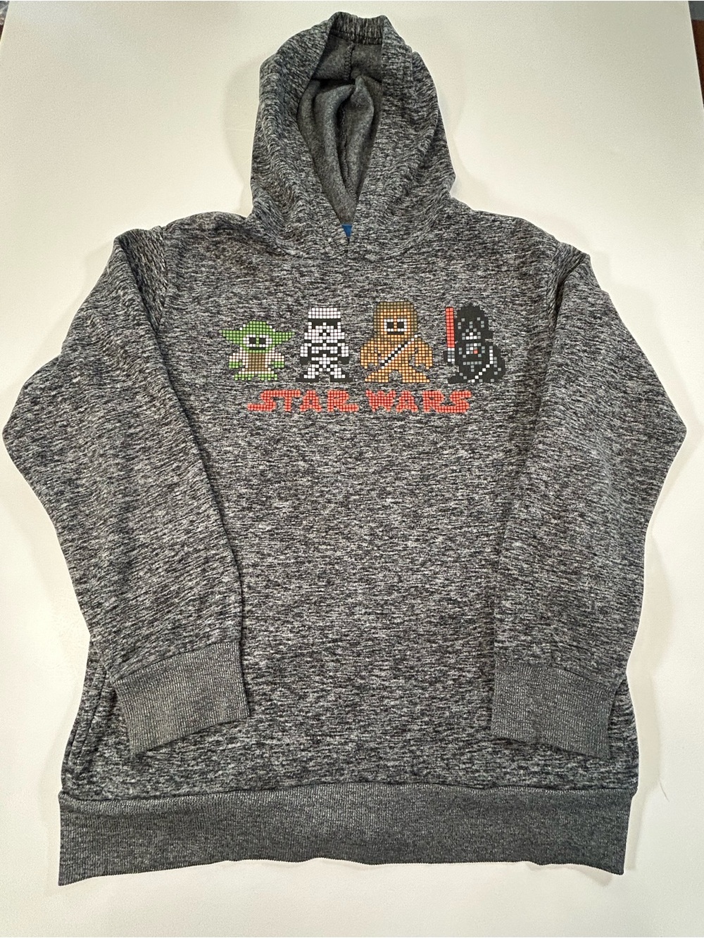 Star Wars Boys Gray Marled Hoodie Pixel Characters SZ L EUC Kidcore Fantasy Y2K